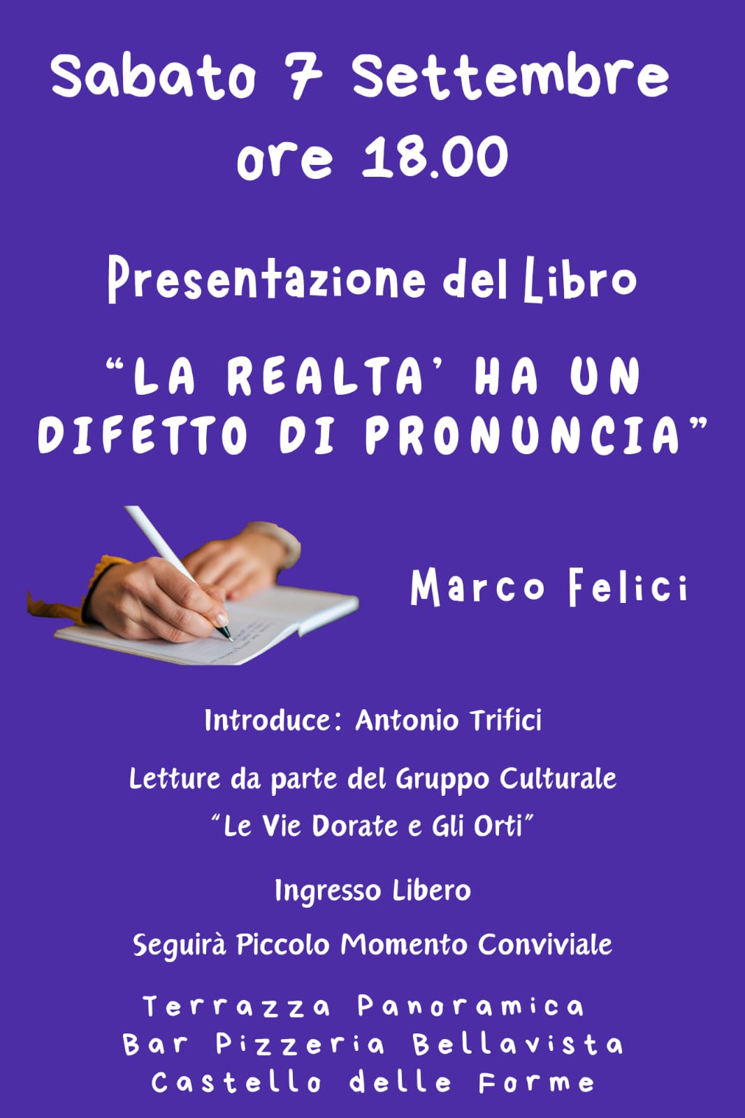 MARCO FELICI IL 7 E 11 SETTEMBRE OSPITE A MARSCIANO E PERUGIA PER PARLARE DEI SUOI LIBRI
